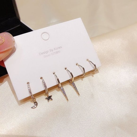 [3 Pairs] 925 Sterling Silver Diamond Earrings G - Picture 6 of 6